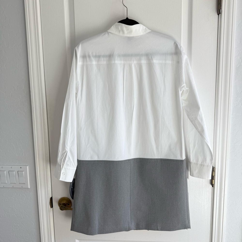 NWT Scoop Shirt Dress Mix Media Poplin Suiting Mini Oversized Long Sleeve Sz XS - Picture 10 of 16